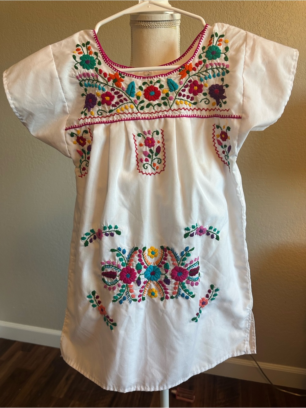 Girls White Embroidered Floral Cotton Dress